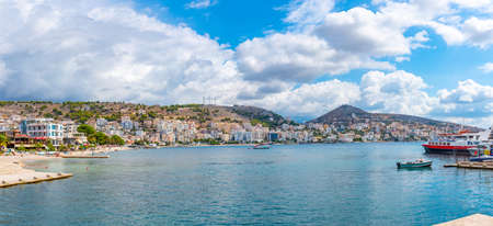 SARANDE, ALBANIA, SEPTEMBER 25, 2019: Seaside view of Albanian town Sarande