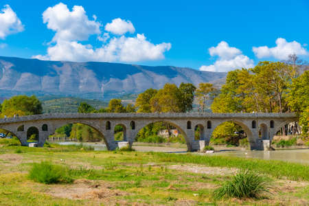 Gorica bridge in Albanian town Beratのeditorial素材