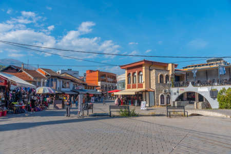 PEJA, KOSOVO, SEPTEMBER 17, 2019: People are strolling through bazaar in Peja, Kosovo