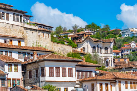 Traditional houses in Berat aka city of thousand windows in Albaniaのeditorial素材