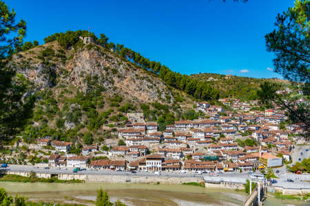 Landscape of Berat with Gorica Bridge, Albaniaのeditorial素材
