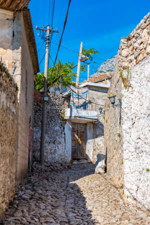 Narrow street inside of the Kruja castle in Albaniaのeditorial素材