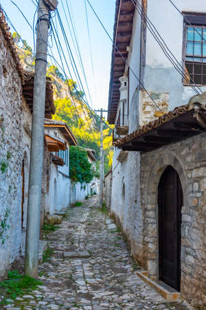 Narrow street in the old town of Berat, Albaniaのeditorial素材