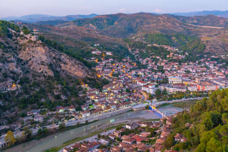 Sunset view of Albanian town Beratのeditorial素材