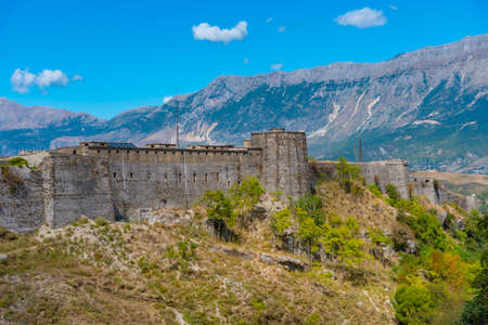 Aerial view of Gjirokaster castle in Albaniaのeditorial素材