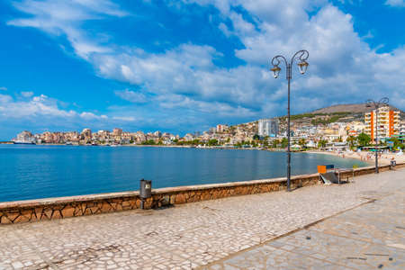 Seaside promenade at Sarande, Albaniaのeditorial素材