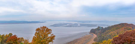 North Korea viewed from Odu Mt. Unification Observatory, Republic of Koreaの写真素材