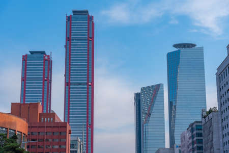 Skyscrapers in the center of Yeouido island in Seoul, Republic of Koreaの写真素材