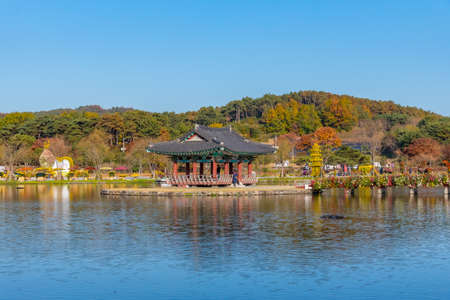 Pavilion at Gungnamji pond in Buyeo, Republic of Koreaの写真素材