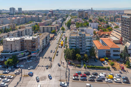PRISHTINA, KOSOVO, SEPTEMBER 16, 2019: Aerial view of Deshmoret e Kombit boulevard in Prishtina, Kosovoのeditorial素材