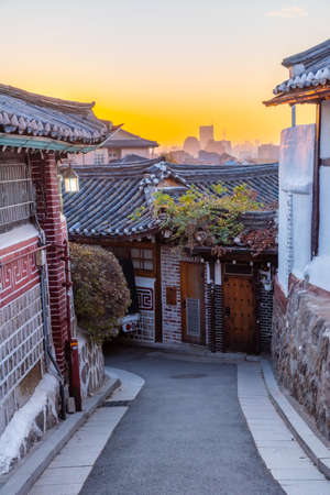 Street at Bukchon hanok village in Seoul, Republic of Koreaの写真素材
