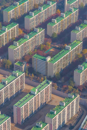 Skyline of residential buildings at Jamsil and Sincheondong districts in Seoul, Republic of Koreaの写真素材