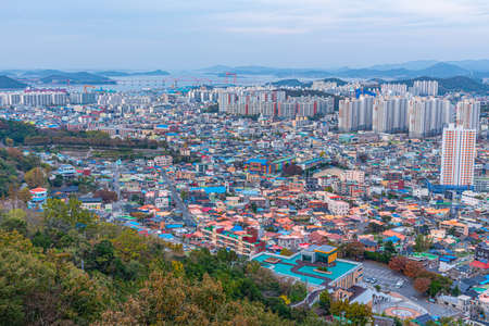 Sunset aerial view of Mokpo, Republic of Koreaの写真素材