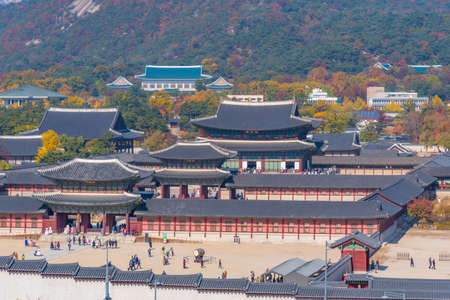 Skyline of Seoul with Gyeongbokgung palace, Republic of Korea