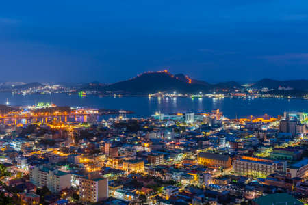 Night aerial view of port of Mokpo, Republic of Koreaの写真素材
