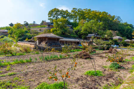 Typical farm houses at yangdong folk village in Republic fo Koreaの写真素材