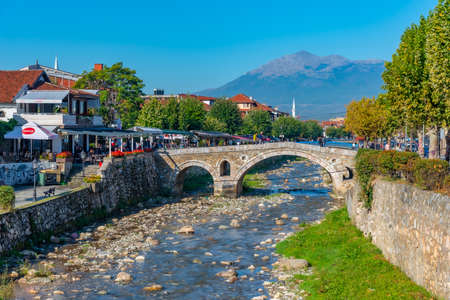 PRIZREN, KOSOVO, SEPTEMBER 20, 2019: Riverside of Bistrica river in center of Prizren, Kosovoのeditorial素材
