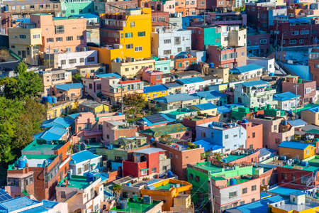 Colorful facades of houses at Gamcheon cultural village in Busan, Republic of Koreaのeditorial素材