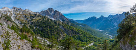 Aerial view of Valbona valley in Albaniaの写真素材