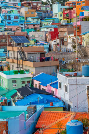 Colorful facades of houses at Gamcheon cultural village in Busan, Republic of Koreaのeditorial素材