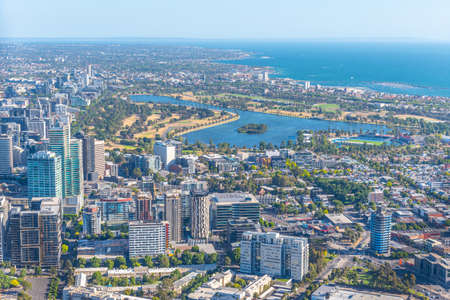 Aerial view of Saint Kilda neighborhood in Melbourne, Australiaの写真素材