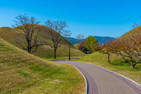 Tumuli park containing several royal tombs at Gyeongju, Republic of Koreaのeditorial素材