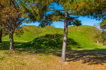Tumuli park containing several royal tombs at Gyeongju, Republic of Korea