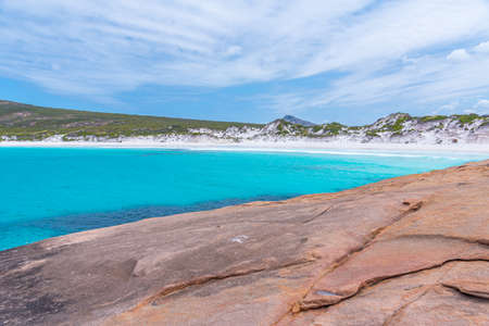 Hellfire bay near Esperance viewed during a cloudy day, Australiaの写真素材