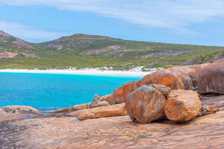 Hellfire bay near Esperance viewed during a cloudy day, Australiaの写真素材