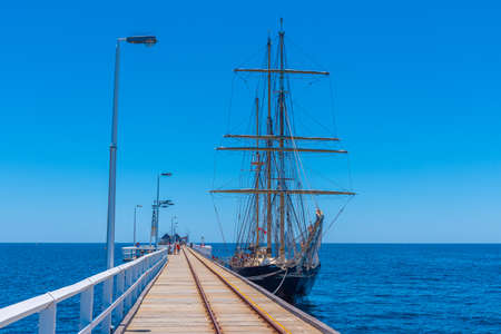 Historical ship Leeuwen 11 at Busselton jetty in Australiaの写真素材