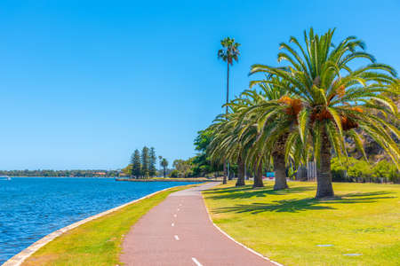 Riverside promenade of Swan river in Perth, Australiaの写真素材