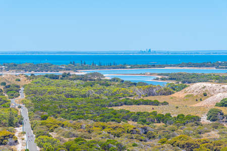 Aerial view of lakes and countryside of Rottnest island, Australiaの写真素材