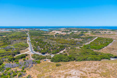 Aerial view of lakes and countryside of Rottnest island, Australiaの写真素材