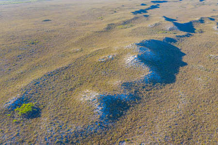 Aerial view of sand dunes covered with bushes in Western Australiaの写真素材