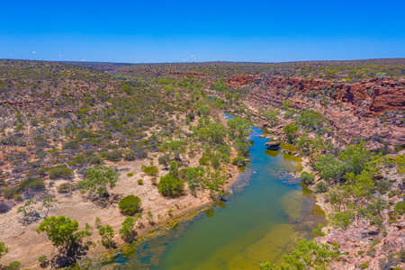 Murchison river passing through Kalbarri national park in Australia around hawks head lookoutの写真素材