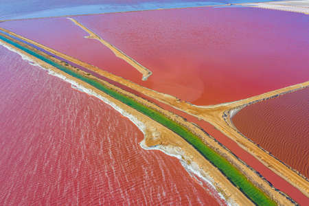 Pink lake at port gregory in Australiaの写真素材