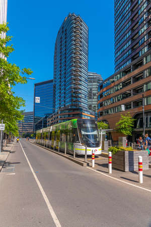 MELBOURNE, AUSTRALIA, JANUARY 1, 2020: tram line at a street in center of Melbourne, Australiaの写真素材
