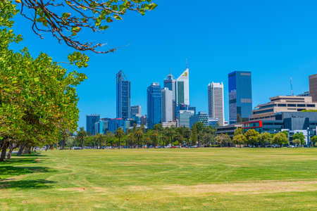 PERTH, AUSTRALIA, JANUARY 18, 2020: Cityscape of Perth viewed from Langley park, Australiaの写真素材