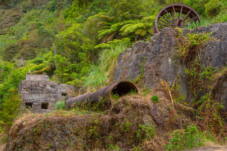 Ruins of industrial heritage related to gold rush at Karangahake Gorge at New Zealandの写真素材