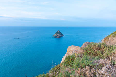 Sunset aerial view of Moturoa island at New Zealand from Paritutu rock near New Plymouth