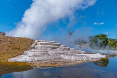 Geyser at Wairakei Terraces in New Zealandの写真素材