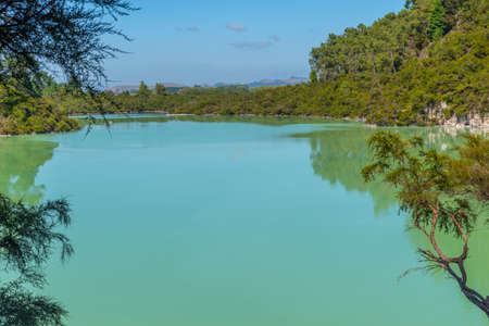 Ngakoro lake at Wai-O-Tapu in New Zealandの写真素材