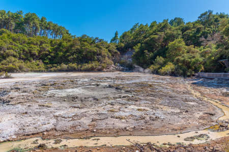 Mud pools at Wai-O-Tapu at New Zealand