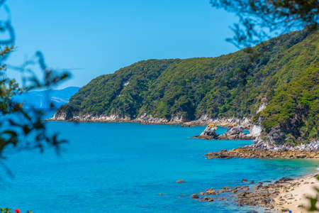Aerial view of coastline of Abel Tasman national park in New Zealandの写真素材