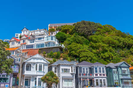Traditional residential houses at Mount Victoria in Wellington, New Zealandの写真素材