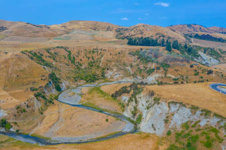 Hilly landscape of South Island in New Zealandの写真素材