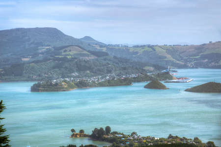 Aerial view of Port Chalmers in New Zealandの写真素材