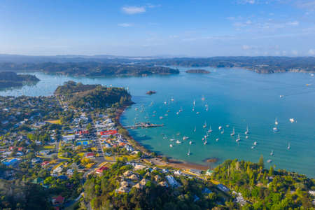 Aerial view of Russell in New Zealandの写真素材