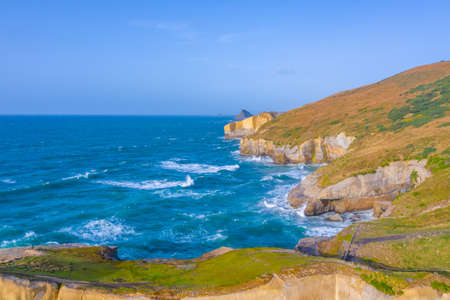 Aerial view of coastline of Otago region near Dunedin, New Zealandの写真素材