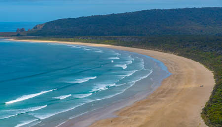 Aerial view of Tautuku beach in New Zealand